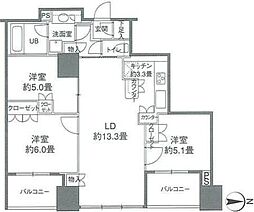 カスタリアタワー品川シーサイド 14階3LDKの間取り