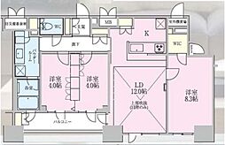 正金アパートメント入船 13階3LDKの間取り
