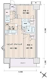 エスティメゾン豊洲レジデンスA棟 5階2LDKの間取り