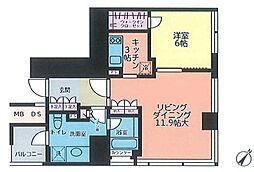 マジェスタワー六本木 1LDKの間取図画像