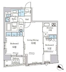 ParkAxis日本橋堀留町 2LDKの間取図画像