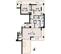 広尾ガーデンヒルズA棟 2LDKの間取図画像