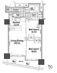パークハビオ赤坂タワー 2LDKの間取図画像
