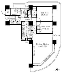 リバーポイントタワー 2LDKの間取図画像