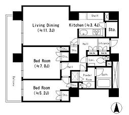 リバーポイントタワー 2LDKの間取図画像