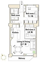 サニーハイツ門前仲町 2LDKの間取図画像