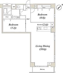 コートヒルズ高輪 2LDKの間取図画像