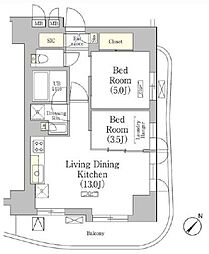 テラス月島 2LDKの間取図画像