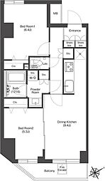 COMFORIA門前仲町SOUTH 2DKの間取図画像