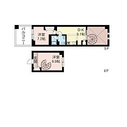 レジデンスシャルマン月島 2DKの間取図画像
