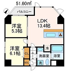 麻布Tino 2LDKの間取図画像