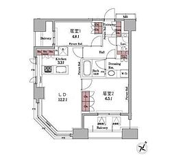 パークアクシス白金台 2LDKの間取図画像