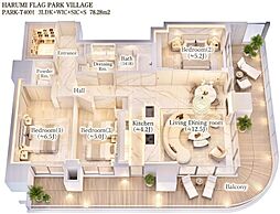 HARUMIFLAGPARKVILLAGET棟 3LDKの間取図画像