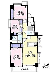 オーベル相模原 3LDKの間取図画像