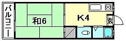 第一二宮荘 1Kの間取図画像