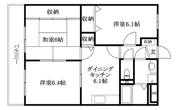 スクウェアガーデン東野 102 号室｜愛媛県松山市東野2丁目(賃貸マンション3DK・1階・56.85㎡)の写真 その2