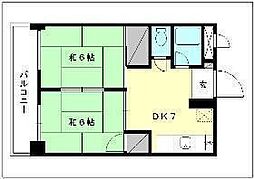 ウエストビル松山 2DKの間取図画像