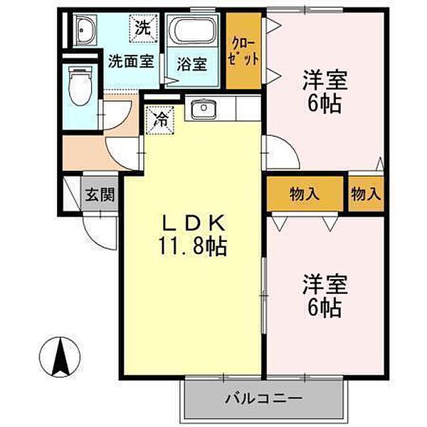 リヴェールチカ B202 号室｜愛媛県松山市安城寺町(賃貸アパート2LDK・2階・55.41㎡)の写真 その2