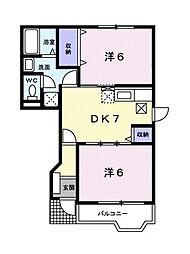 ドリームハイツ垣生A 2DKの間取図画像