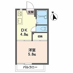フレグランス橘B 1DKの間取図画像