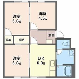フレグランス有光 2階3DKの間取り