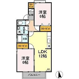 セジュール久万ノ台B 2LDKの間取図画像
