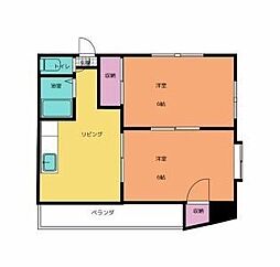第21杉フラット 2DKの間取図画像