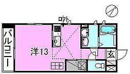 サクラガーデン 2階ワンルームの間取り
