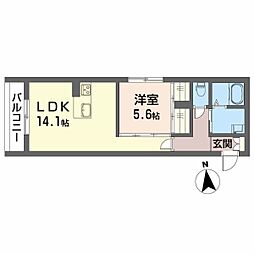 ほたる川 1LDKの間取図画像