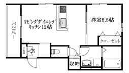 ＭＫＯ中須賀Ａ 2階1LDKの間取り