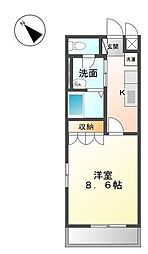 シルバーアース 2階1Kの間取り