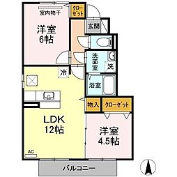 メゾンドゥプランタンA 2LDKの間取図画像