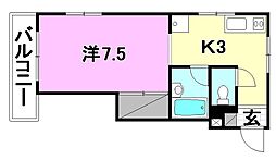 フルル鷹子 1Kの間取図画像