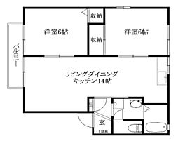 ディアスK2 2LDKの間取図画像