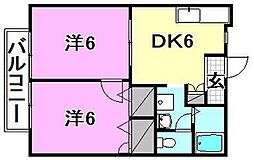 フレグランス竹田D 2DKの間取図画像