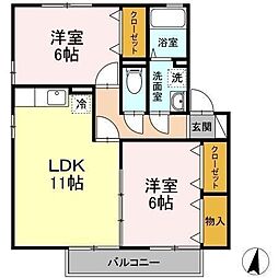 ピアチェーレ久万ノ台A 2LDKの間取図画像