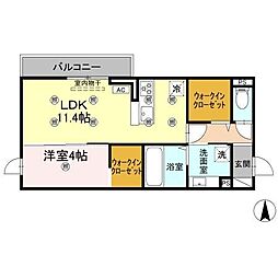 クランツ古川西　Ａ棟 203 号室 2階1LDKの間取り