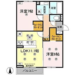 クランツ古川西 B棟 2LDKの間取図画像