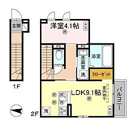 メルベーユトリシア 201 号室 2階1LDKの間取り
