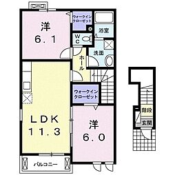 メゾン・ド・ココア 2LDKの間取図画像