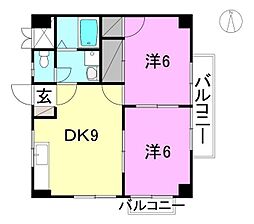 コスモリヴェール小栗 2LDKの間取図画像