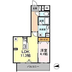 ヴェッセル持田 1LDKの間取図画像