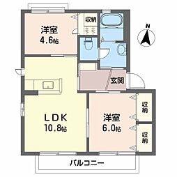 メゾンウィステリアC 2LDKの間取図画像