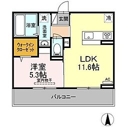 プレジデント持田B 1LDKの間取図画像