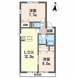 グランシードあいB 2LDKの間取図画像