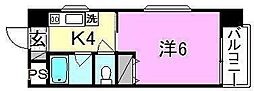KBコート竹原 1Kの間取図画像