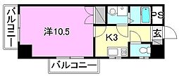 カサグランデ枝松 1Kの間取図画像