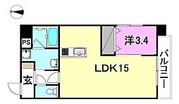 メゾンドール平和通 1LDKの間取図画像