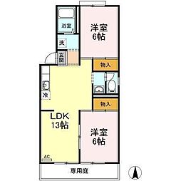 コーポプレジールA 2LDKの間取図画像