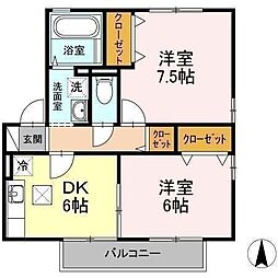 リビングタウン北土居E 2DKの間取図画像